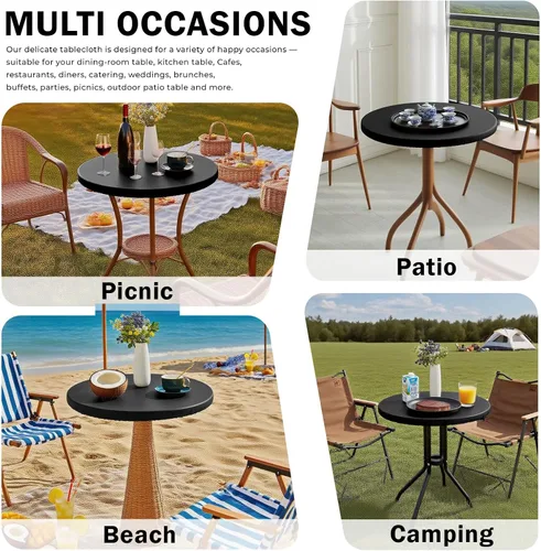 Vista 6 de vctops Mantel redondo de piel sintética 100% impermeable, a prueba de aceite, lavable, protector de mesa lavable al viento para picnic, campamento