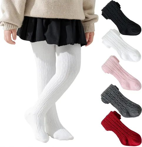 Vista 17 de Jormatt Medias de niña con punto trenzado, leotardos de algodón para niñas pequeñas, medias de invierno para recién nacidos y bebés