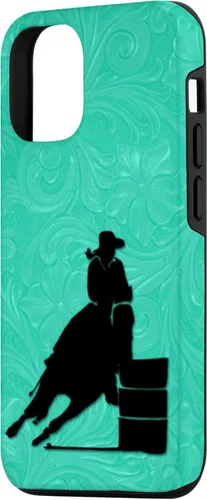 Vista 2 de iPhone 12/12 Pro Barrel Racing Horse On Turquesa Floral Estuche de herramientas