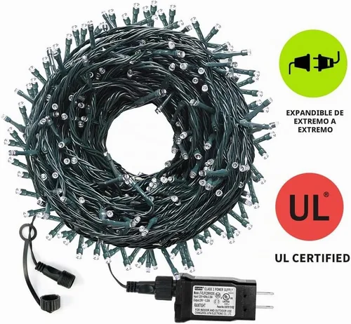 Vista 2 de Cadena de 300 luces LED para árbol de Navidad de 105 pies, luces navideñas enchufables con 8 modos y certificación UL, luces para interiores