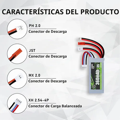 Vista 3 de 3S Lipo Batería 11.1V 360mAh Varios Enchufes Batería Recargable RC