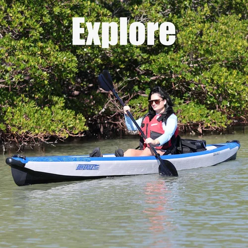 Vista 4 de Sea Eagle RazorLite Kayak inflable – Ligero, punto caído, kayak de turismo de alta velocidad – Solo o en tándem – Asiento trasero alto, remo (s)