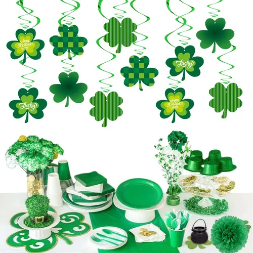 Vista 3 de Decoraciones del día de San Patricio, serpentinas de banderines – 20 piezas de trébol verde para el día de San Patricio, decoración de baby shower