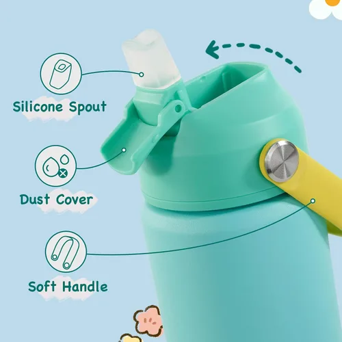 Vista 3 de Kerilyn - Botella de agua para niños, de acero inoxidable, con pajilla a prueba de fugas, con aislamiento térmico, libre de bisfenol A, unisex