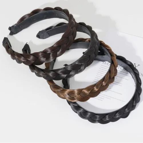 Vista 2 de Diadema de 3 hebras de pelo sintético trenzada, trenza trenzada con dientes, accesorio de belleza, diademas trenzadas elásticas para mujeres