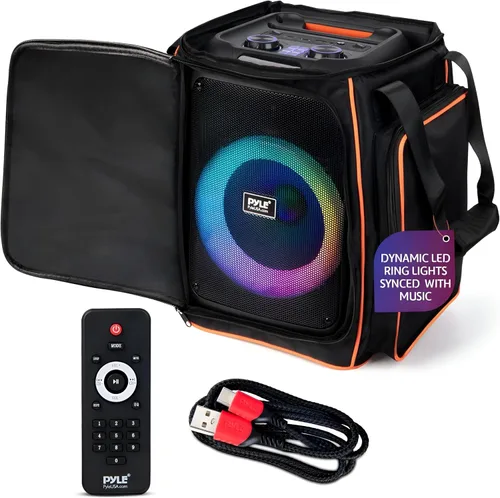 Vista 8 de Pyle Altavoz portátil Bluetooth para fiestas con woofer de 8 pulgadas, función TWS, batería recargable de 100W, entrada de micrófono, eco, control