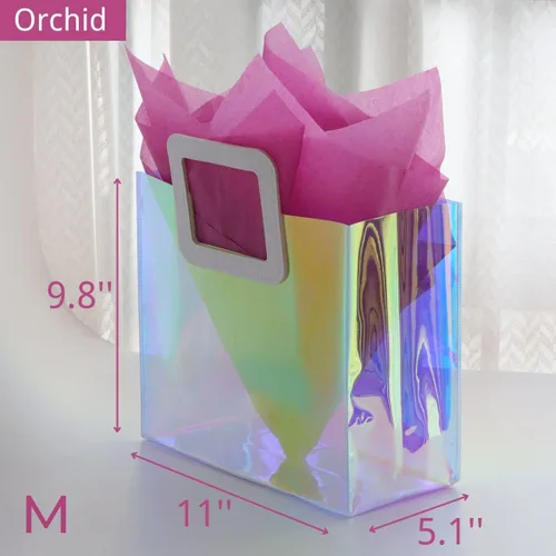 Vista 3 de VUOJUR 2 M 11'' Bolsas de regalo holográficas con papel de seda - Orquídea