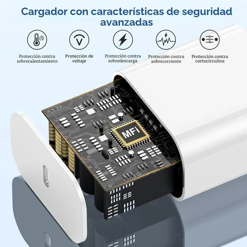 Vista 3 de Cargador de iPhone de carga rápida, bloque de cargador de pared tipo C y cable USB C a Lightning de 10 pies de longitud, adaptador de cubo