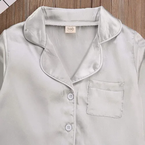 Vista 41 de Conjunto de pijama de manga larga con botones para niña pequeña, conjunto de ropa de dormir