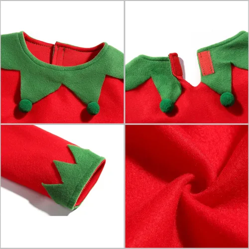 Vista 4 de Disfraz de elfo de Navidad para niñas, disfraz de ayudante de Papá Noel con sombrero de elfo, medias de Navidad