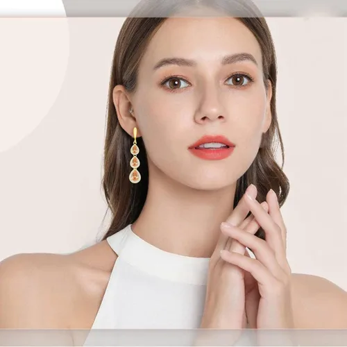 Vista 2 de LMXXVJ Juego de collar y aretes largos, chapados en oro blanco, juego de joyas de zafiro azul creado, joyería de regalo para boda, fiesta, joyería