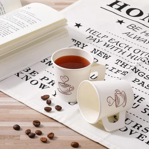 Vista 4 de Tessco for you 200 tazas de papel espresso desechables de 4 onzas a granel con asa, ideal para fiestas, bebidas frías y calientes, café, jugo