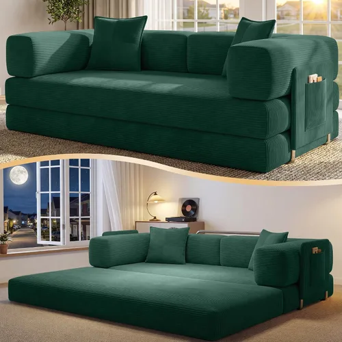 Vista 11 de Sofá cama tipo futón convertible de 78.8 pulgadas, sofá deshuesado Negro