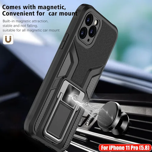 Vista 5 de Funda compatible con iPhone 11 Pro resistente de grado militar a prueba de golpes, doble protección (TPU+PC), funda magnética sólida y duradera