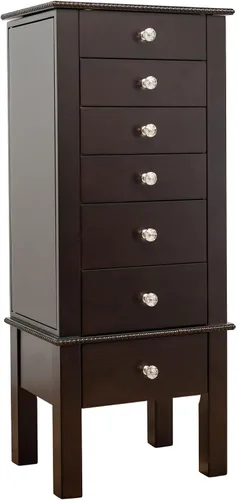 Vista 3 de Hives and Honey Crystal Jewelry Armoire Moderno organizador de almacenamiento de café expreso con cajones divididos y ganchos para collares, diseño