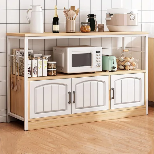 Vista 9 de Shelves Kitchen Storage Shelves with Cabinet Doors, Multi-Layer Floor Standing Rack Shelf Ideal for Bathroom, Closet, Garage, Organizers and