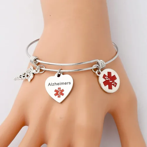 Vista 2 de KEYCHIN Pulsera de acero de grado quirúrgico con alerta médica para hombres y mujeres, epilepsiaanticoagulante de la sangre SOS pulseras médicas