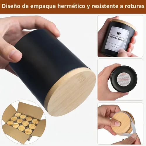 Vista 6 de CONNOO Paquete de 12 tarros de vela de vidrio negro mate de 10 onzas
