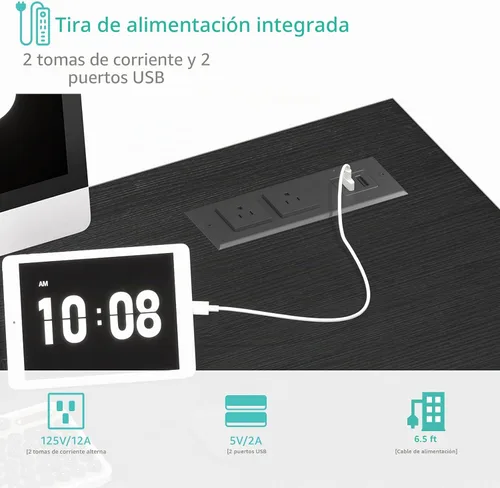 Vista 4 de Lufeiya Escritorio para computadora de 39 pulgadas con toma de corriente, mesa de estudio para adolescentes de 40 pulgadas, escritorio de trabajo