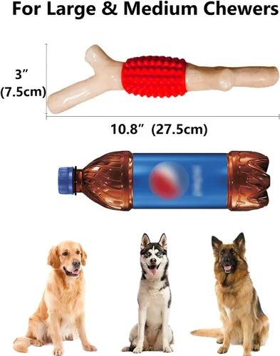 Vista 2 de SCHITEC Juguete masticable para perros para masticadores agresivos, palo de dentición de nailon grande y goma resistente con sabor a madera