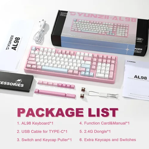 Vista 9 de YUNZII AL98 QMKVIA - Teclado mecánico inalámbrico para juegos, aluminio completo, BT2.4GUSB-C, montaje de junta intercambiable en caliente