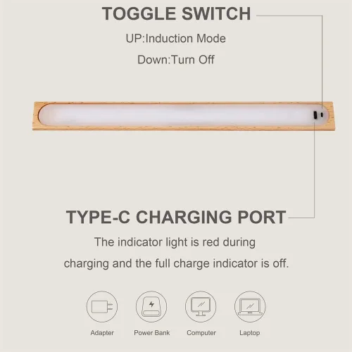 Vista 9 de Luces LED de noche recargables con sensor de movimiento magnético de madera, fácil de instalar, adecuadas para baño, sala de estar, dormitorio
