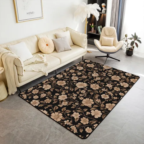 Vista 16 de jejeloiu Groovy Flower Area Rug 3x5 Retro Floral Boho Living Room Rugs for Bedroom 70S Hippie Groovy Flowers Bohemian Decor Carpet Psychedelic Beige