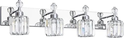Vista 17 de PRESDE Aplique de pared de cristal único, lámpara de tocador cromada moderna, lámpara de pared de 1 luz para baño, dormitorio, pasillo