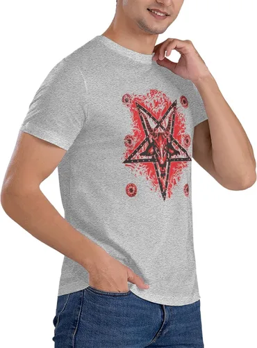 Vista 4 de Men's Short Sleeve Tees Satan-Painting-Baphomet-Red Crewneck Cotton Unisex T-Shirt Black