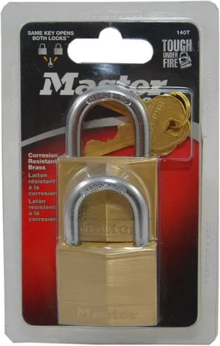 Vista 2 de Master Lock 140T Candado de latón sólido con llave, paquete de 2