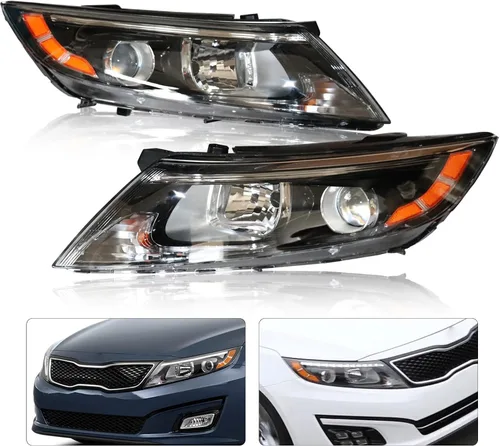 Vista 7 de Para faros halógenos de lado del conductor izquierdo 2014 2015 Kia Optima EX LX Proyector Carcasa negra sin DRL (Solo para modelo de EE. UU.)