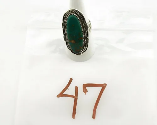 Vista 7 de Anillo Navajo 0.925 plata azul suroeste turquesa artista Talhat C.80's, Plata de ley, turquesa