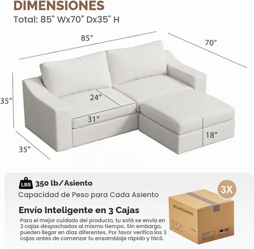 Vista 2 de ABCASA - Sofá seccional en forma de L con apoyabrazos anchos para sala de estar, funda de cojín extraíble, sofás modernos de lino premium de 3