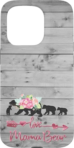 Vista 14 de Pink Floral Black Mama Bear three cubs Vintage Gray Rustic Case for iPhone 16