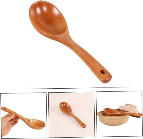 Vista 2 de Yardwe Cuchara asiática de gachas de avena cuchara de madera para servir arroz mango cómodo para uso prolongado