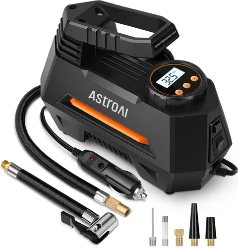 Vista 8 de AstroAI - Inflador de neumáticos - Compresor de aire portátil para neumáticos de auto - Bomba automática de 12 V CC con manómetro digital, con luz