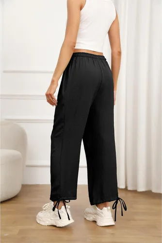 Vista 2 de Pantalones de pierna ancha para mujer, cintura elástica, con cordón, pantalones de playa sueltos y fluidos