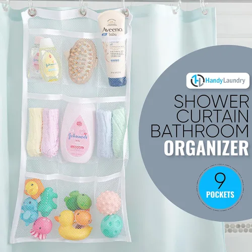 Vista 2 de Handy Laundry Cortina de ducha organizadora de baño -9 bolsillos- Perfecto para organizar el baño en casa, tus artículos de tocador y juguetes