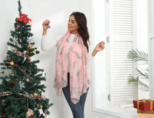 Vista 4 de Bufanda de flores de nacimiento de moda para mujer, bufanda de Navidad, chales y envolturas de regalo de cumpleaños, caja para mamá, Septiembre Aster