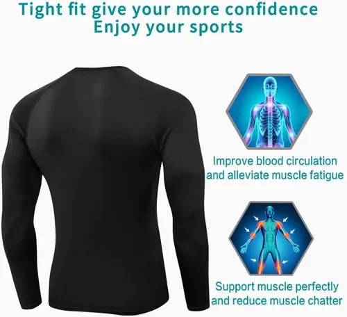 Vista 7 de SPVISE Paquete de 1 o 3 camisetas de compresión para hombre, de manga larga, para entrenamiento, gimnasio, correr, ropa interior deportiva fresca