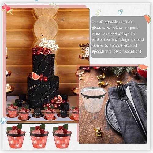Vista 4 de Skylety 100 vasos de vino de plástico de 9 onzas con borde de graduación, vasos desechables para bebidas de boda, copas de cóctel para actividades