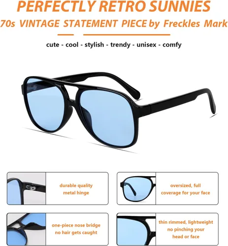 Vista 5 de Lentes de sol vintage retro de los años 70 para mujer y hombre, montura clásica, cuadrada y grande estilo aviador, lentes naranjas de moda UV400