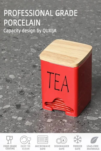 Vista 6 de Organizador de almacenamiento de bolsa de té de granja de cerámica con tapa (rojo)