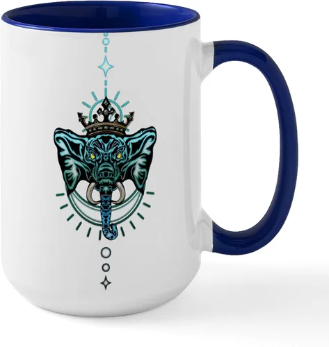 Vista 21 de CafePress Blue Elephant - Taza de café de cerámica de 15 oz (15.0 fl oz)