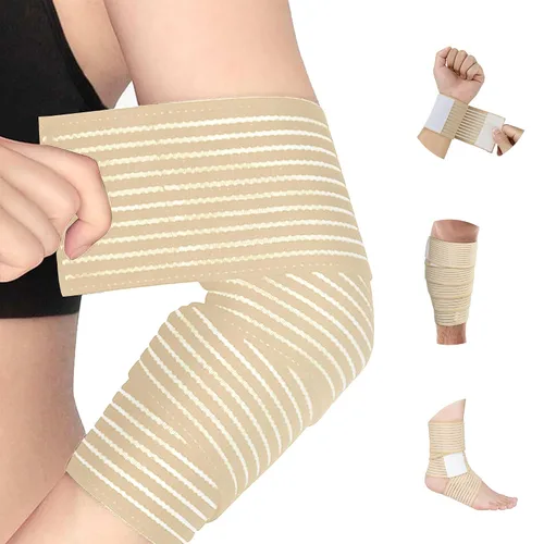 Vista 10 de Vendaje elástico de soporte de rodilla, correa de compresión de rodilla, soporte de soporte de tobillo/correa de compresión ajustable para Beige