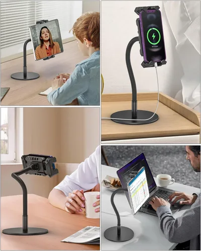 Vista 8 de Soporte para tablet para escritorio, soporte ajustable con cuello de cisne con rotación de 360° para iPad Pro/Air/Mini, Kindle Fire Hd, Galaxy Tabs