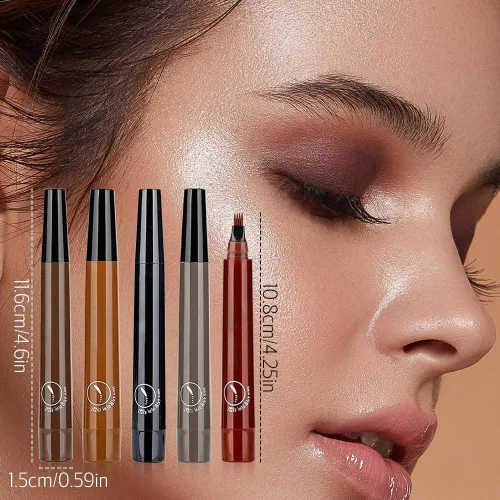 Vista 5 de Lápiz de microblading para cejas, 2024 NUEVO Lápiz de tatuaje mágico para cejas 4 puntas de horquilla, crea cejas naturales tipo cabello, lápiz
