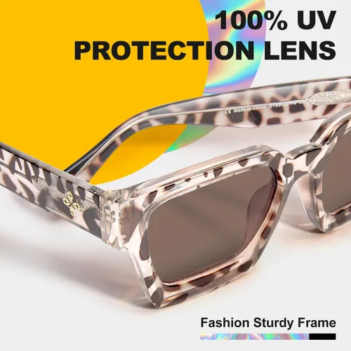 Vista 70 de VISOONE Moda 100% UV400 Protección Rectángulo TR90 Y2K Gafas de sol Accesorios para Mujeres Hombres RIVER, Transparente/Gris Rosa