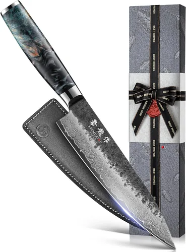 Vista 12 de Cuchillo de chef japonés Kiritsuke de 8.27 pulgadas con núcleo VG10, cuchillo profesional de Damasco forjado a mano de 67 capas con mango