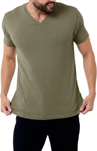 Vista 24 de Camiseta de manga corta con cuello en V para hombre, de algodón suave Sin marca - Blanco